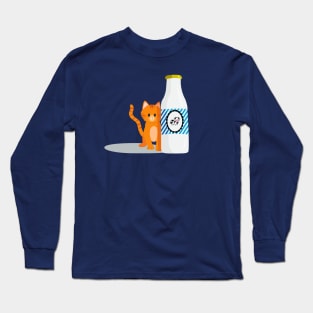 Tabby cat with a milk bottle Long Sleeve T-Shirt